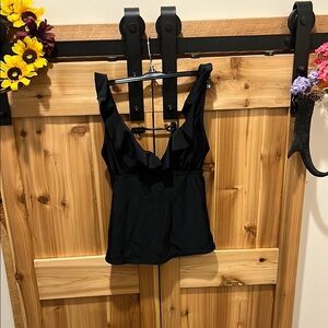 DKNY Black Ruffled Bikini Top